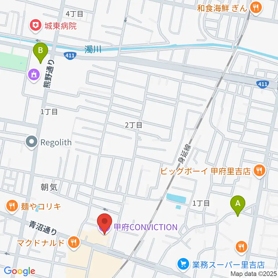 甲府コンビクション周辺のホテル一覧地図