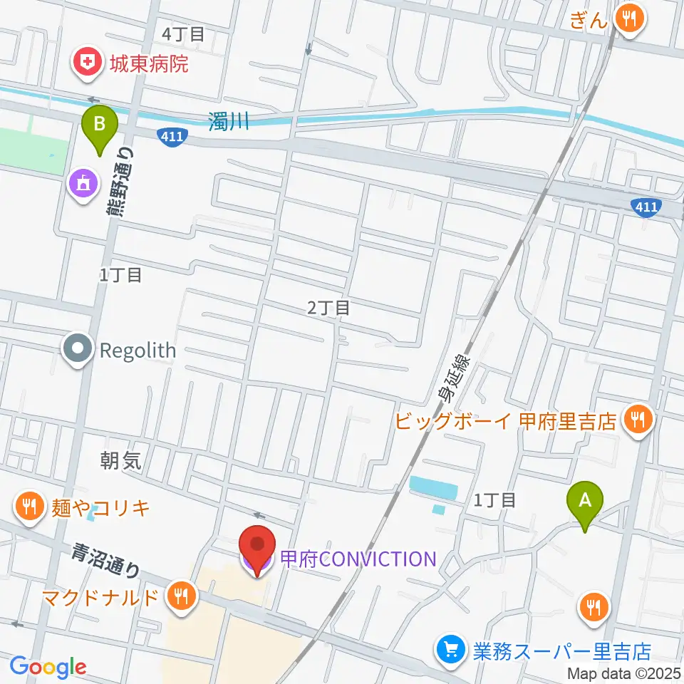 甲府コンビクション周辺のホテル一覧地図