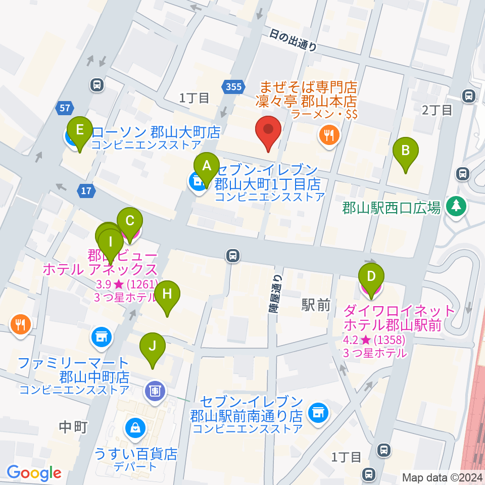 郡山CLUB＃９周辺のホテル一覧地図