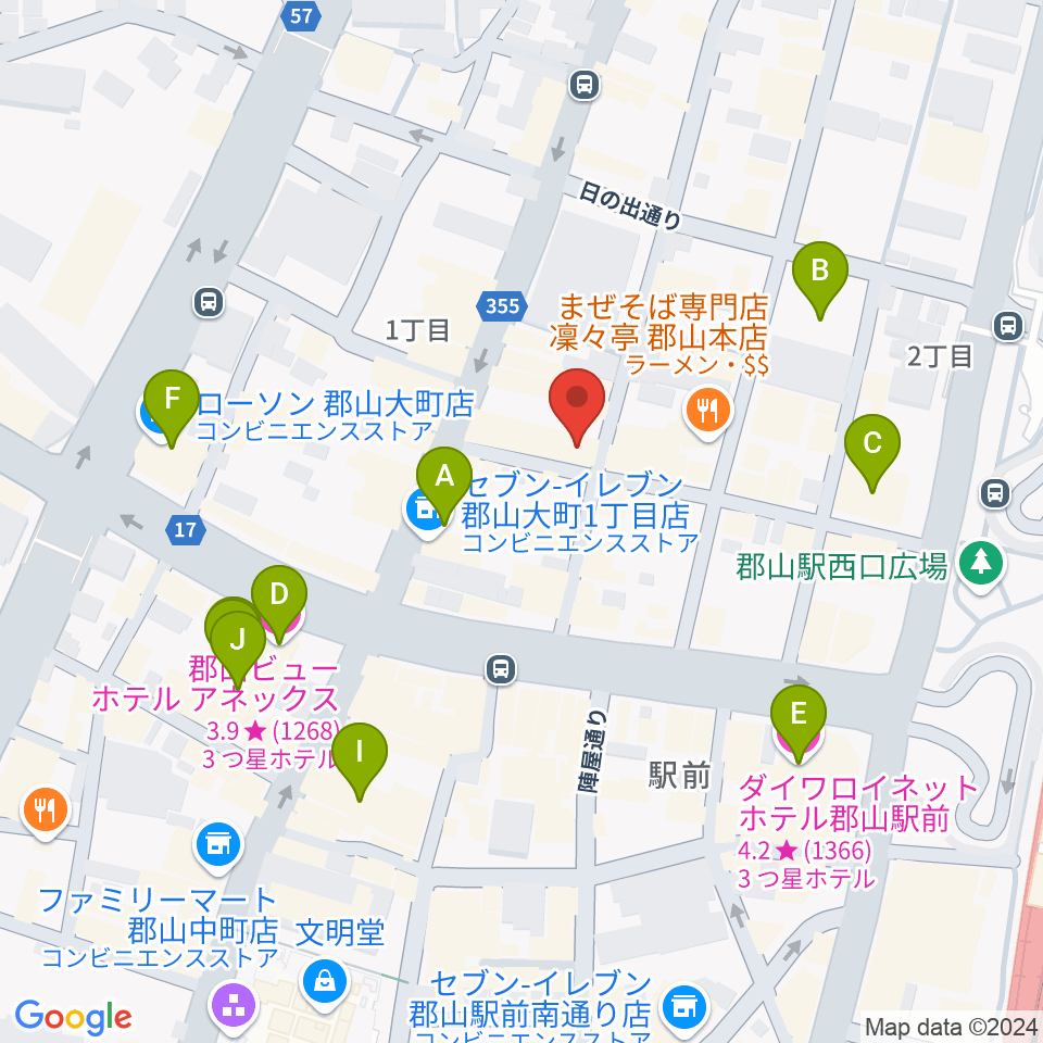 郡山CLUB＃９周辺のホテル一覧地図