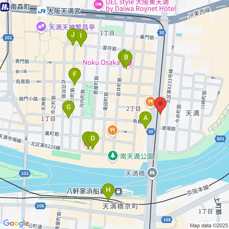 天満RAW TRACKS周辺のホテル一覧地図