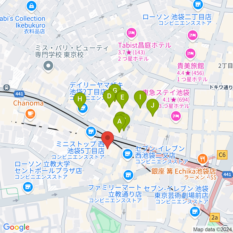 Beeボーカルスクール池袋本校周辺のホテル一覧地図