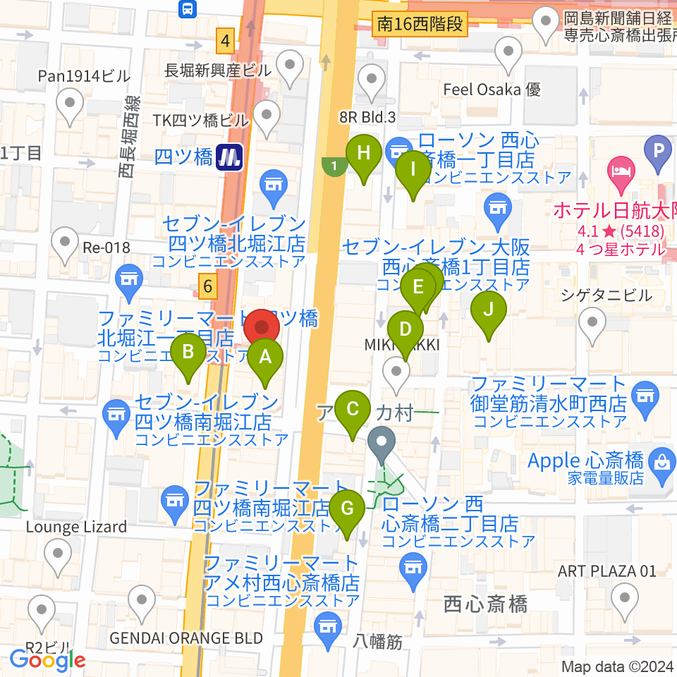 Vocal Space B 大阪四ツ橋校周辺のホテル一覧地図