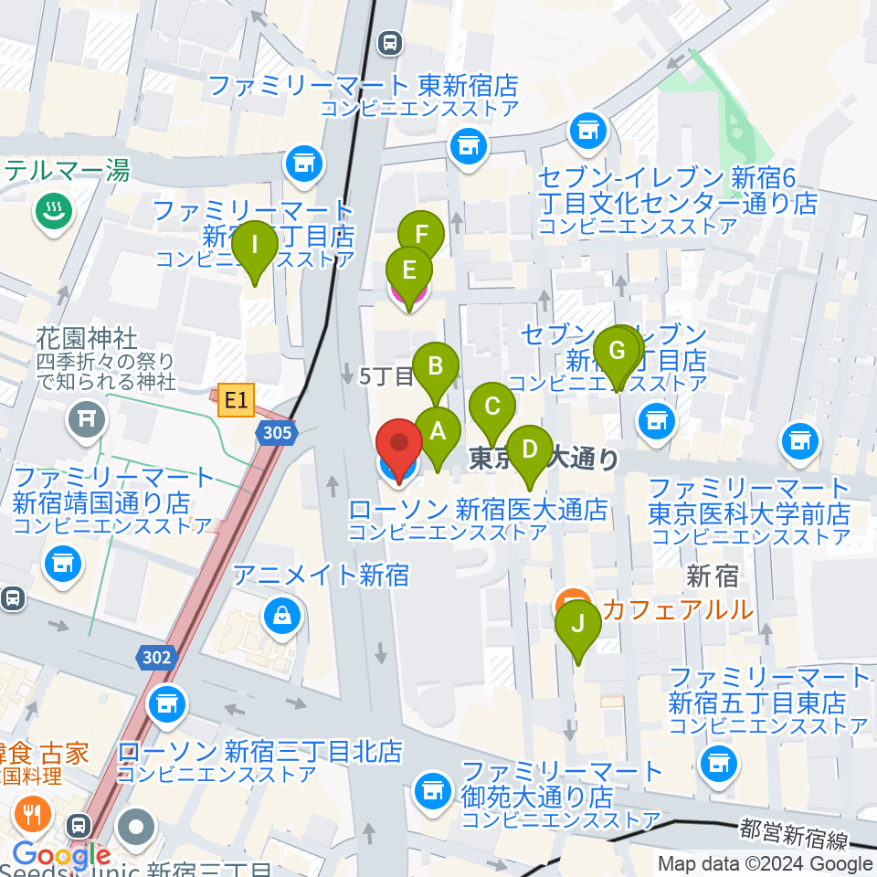 新宿SUNFACE周辺のホテル一覧地図