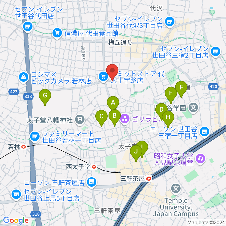 スタジオファミリア三軒茶屋店周辺のホテル一覧地図