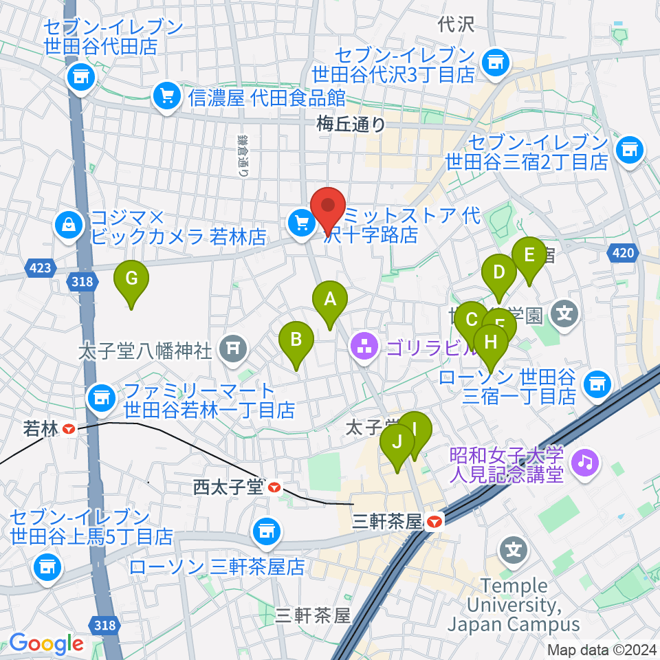 スタジオファミリア三軒茶屋店周辺のホテル一覧地図