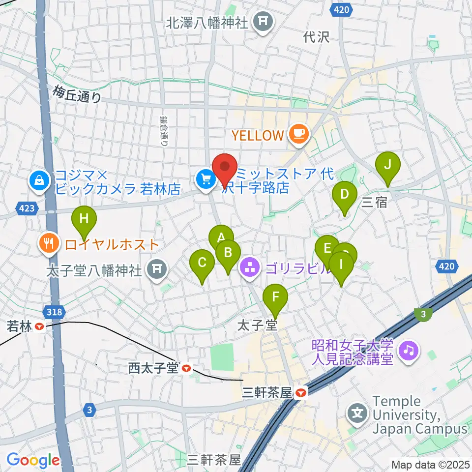 スタジオファミリア三軒茶屋店周辺のホテル一覧地図
