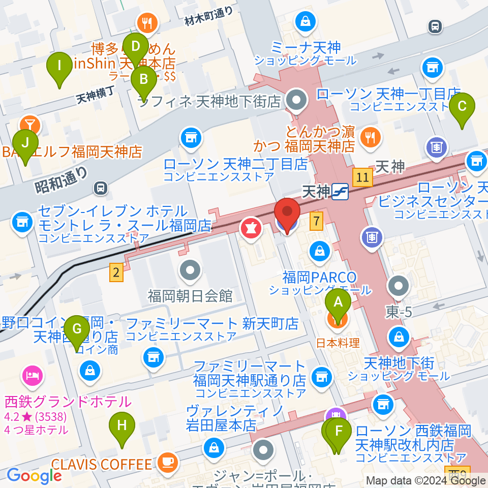 イシバシ楽器 福岡パルコ店周辺のホテル一覧地図