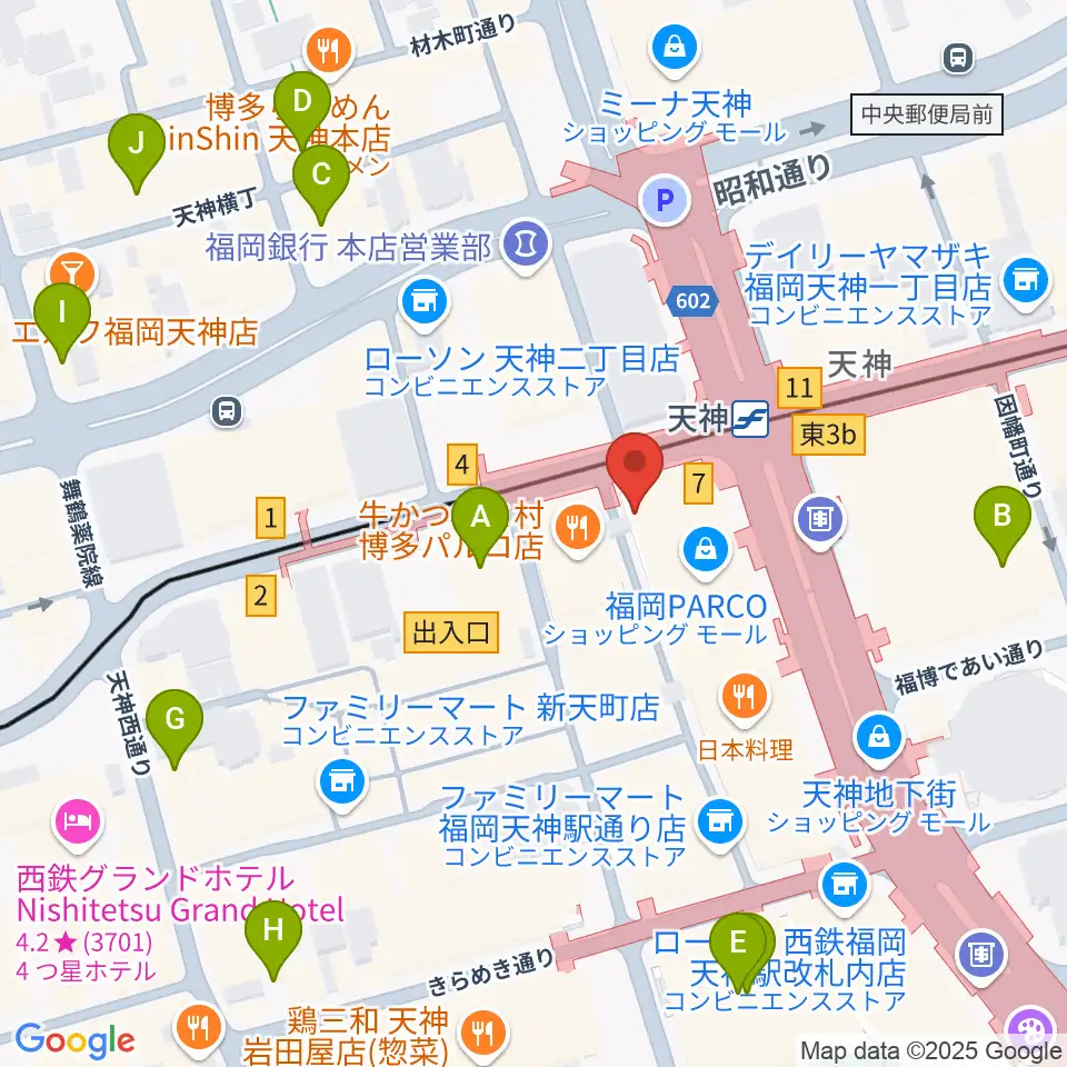 イシバシ楽器 福岡パルコ店周辺のホテル一覧地図