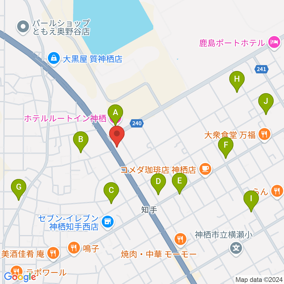 オワリヤ楽器 神栖支店周辺のホテル一覧地図