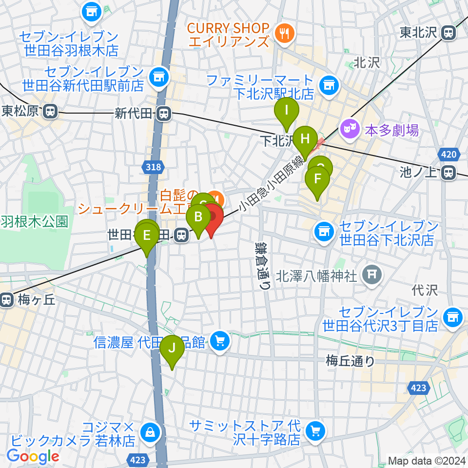 グラスホッパー・ギターズ周辺のホテル一覧地図