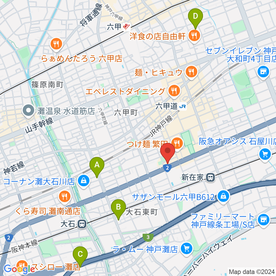 スタジオハイダウェイ六甲道店周辺のホテル一覧地図