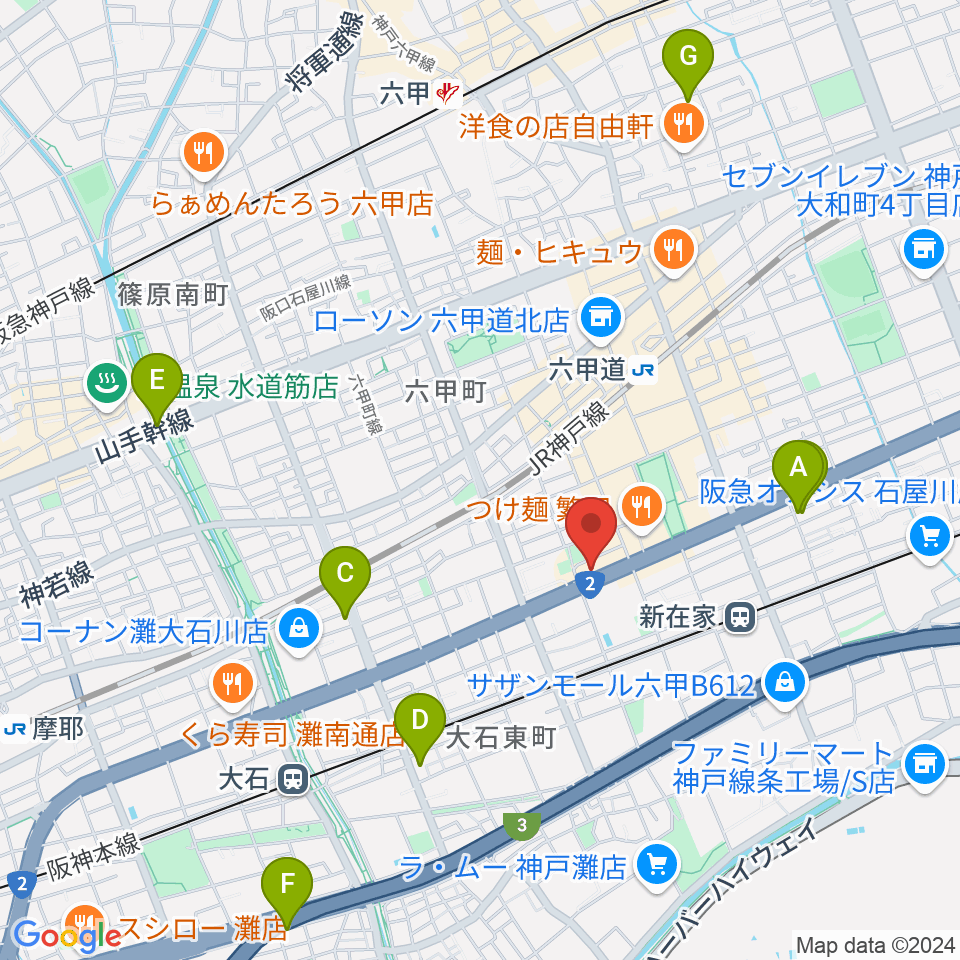 スタジオハイダウェイ六甲道店周辺のホテル一覧地図