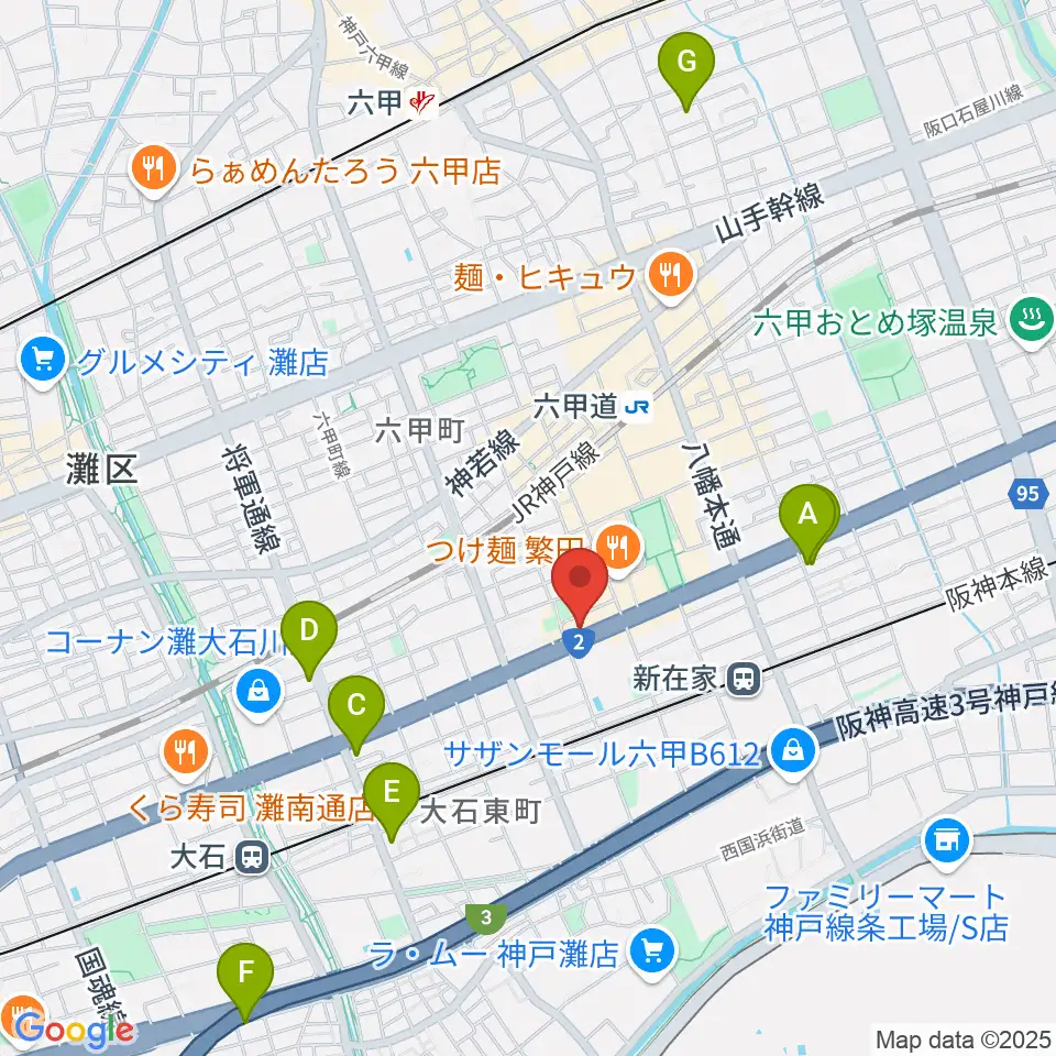 スタジオハイダウェイ六甲道店周辺のホテル一覧地図