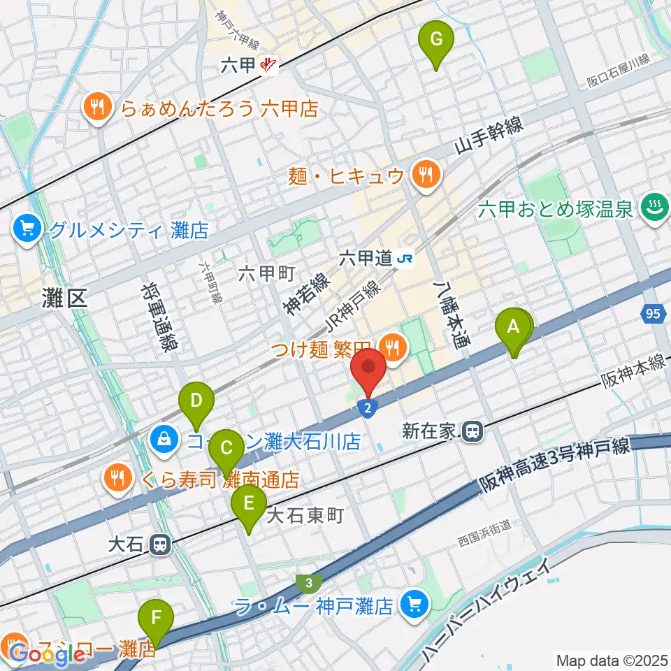 スタジオハイダウェイ六甲道店周辺のホテル一覧地図