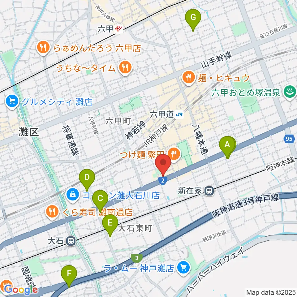 スタジオハイダウェイ六甲道店周辺のホテル一覧地図