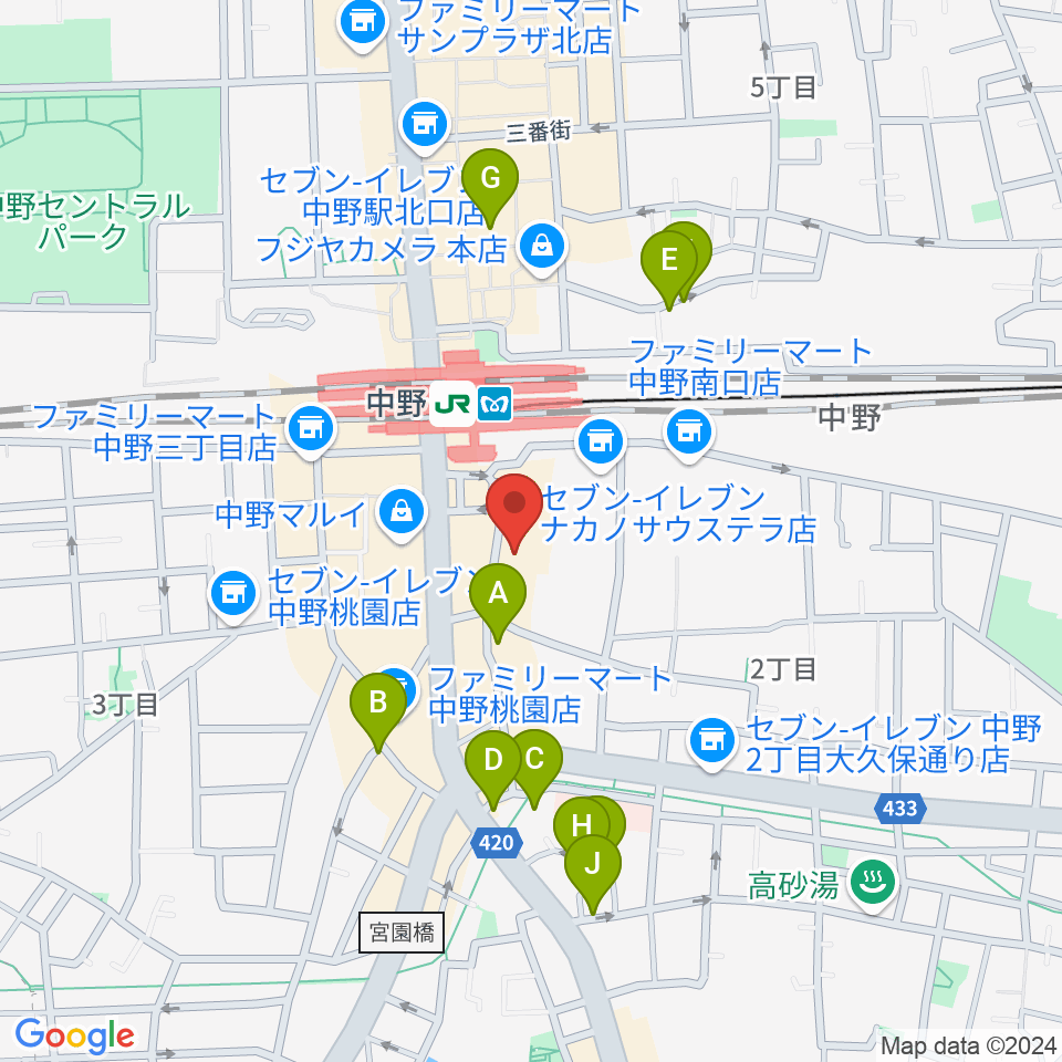 リンキィディンクスタジオ中野周辺のホテル一覧地図