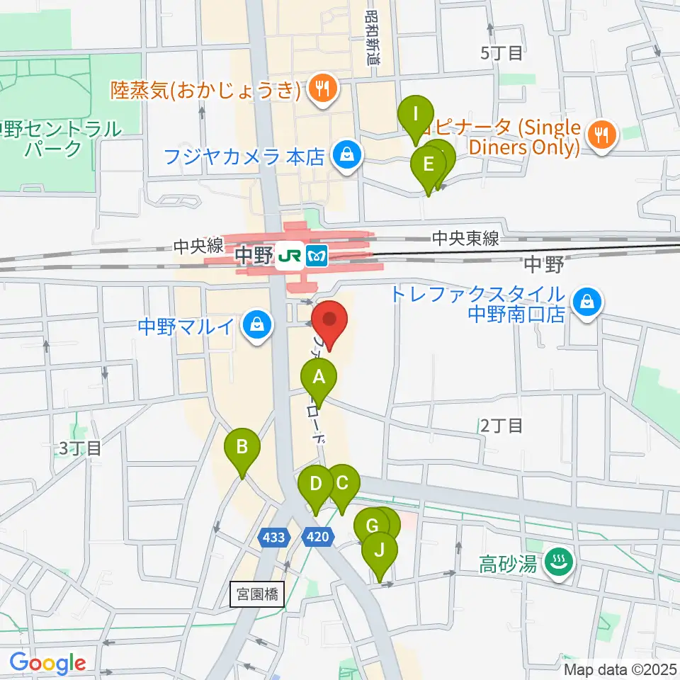 リンキィディンクスタジオ中野周辺のホテル一覧地図