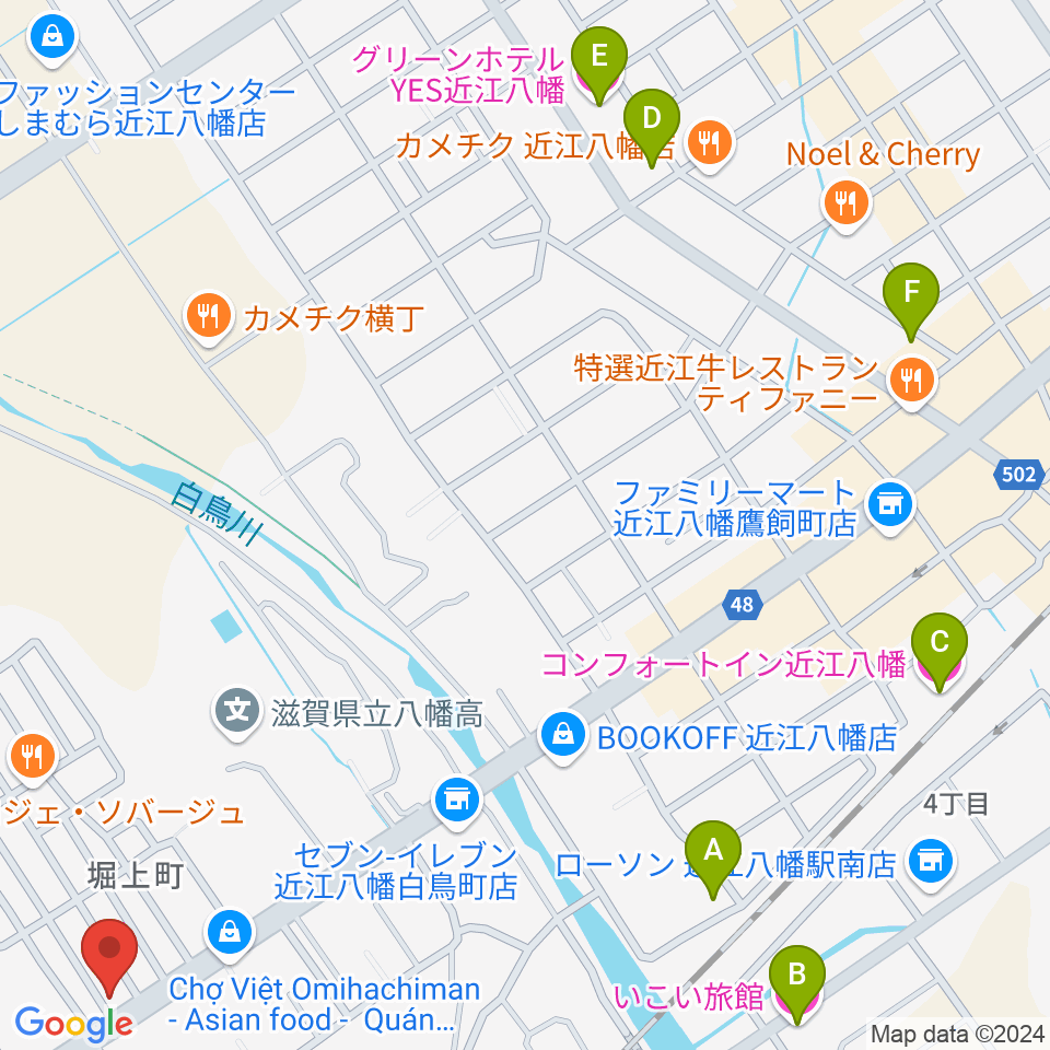 塚本楽器 近江八幡店周辺のホテル一覧地図