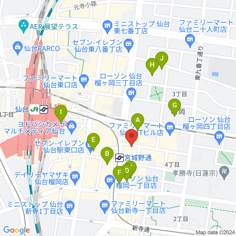 仙台フライングサン周辺のホテル一覧地図