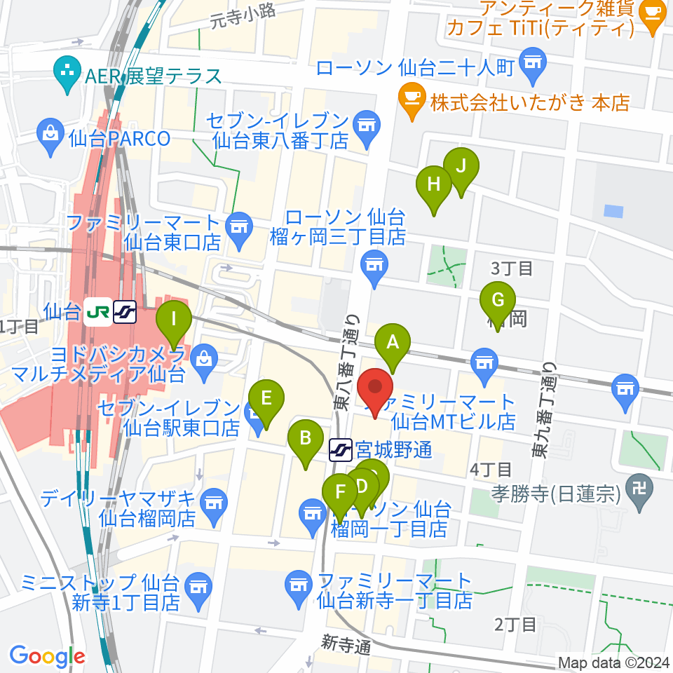 仙台フライングサン周辺のホテル一覧地図