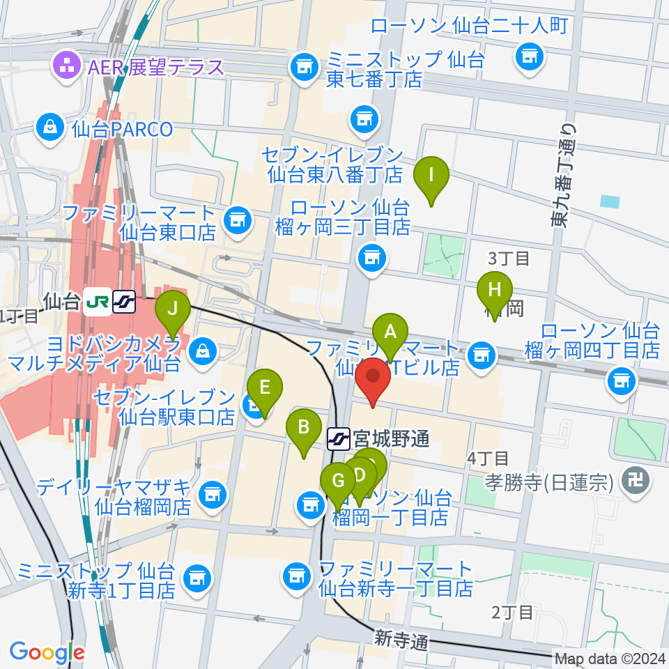 仙台フライングサン周辺のホテル一覧地図