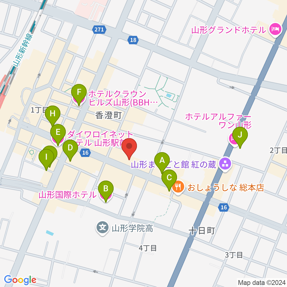 山形サンディニスタ周辺のホテル一覧地図