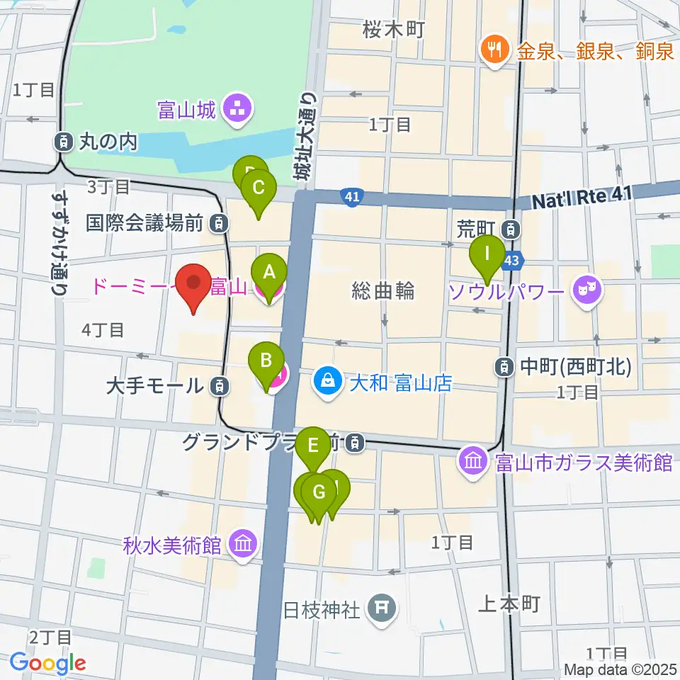 富山市民プラザ周辺のホテル一覧地図