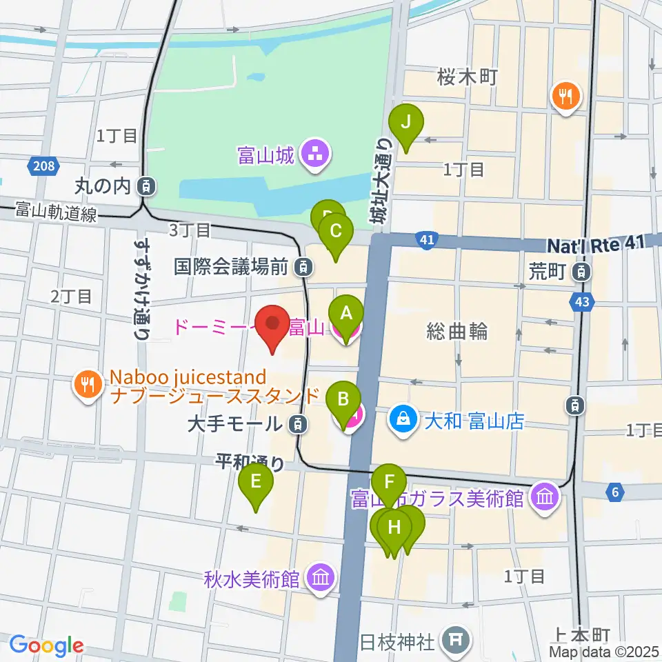 富山市民プラザ周辺のホテル一覧地図