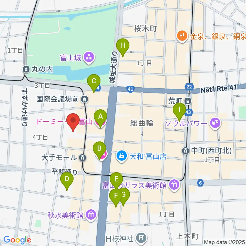富山市民プラザ周辺のホテル一覧地図
