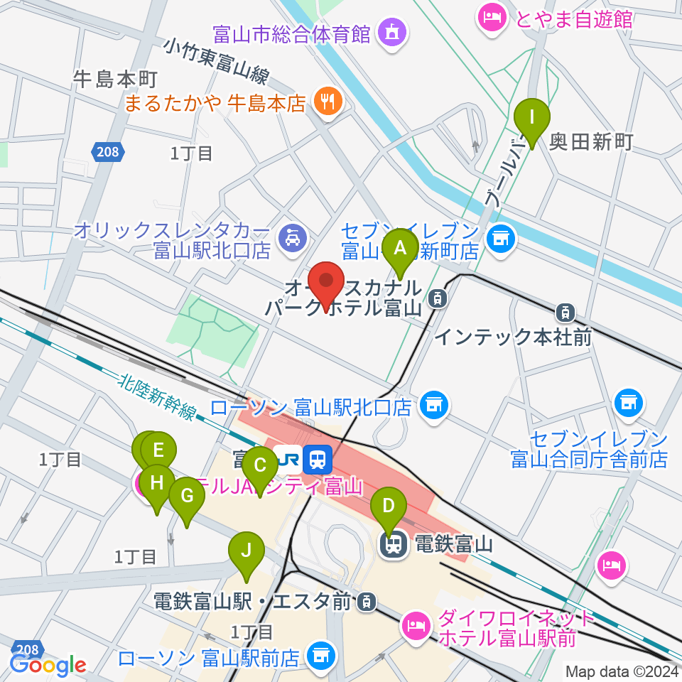 オーバード・ホール周辺のホテル一覧地図