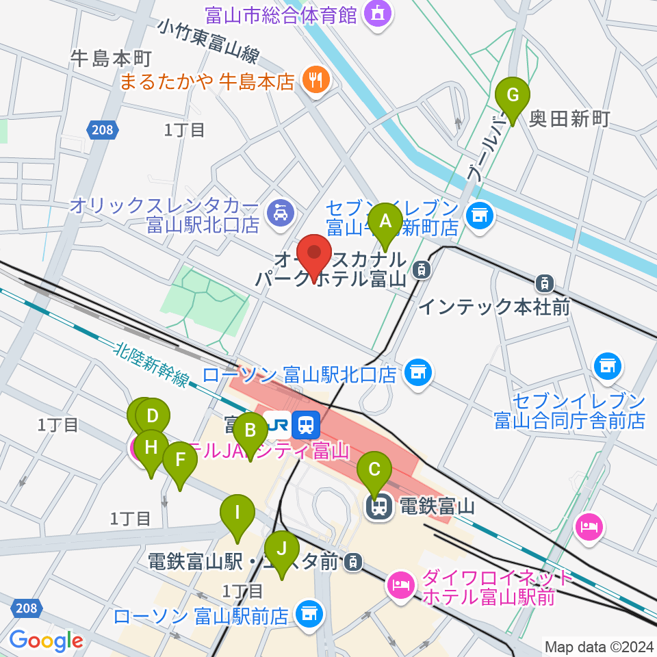 オーバード・ホール周辺のホテル一覧地図