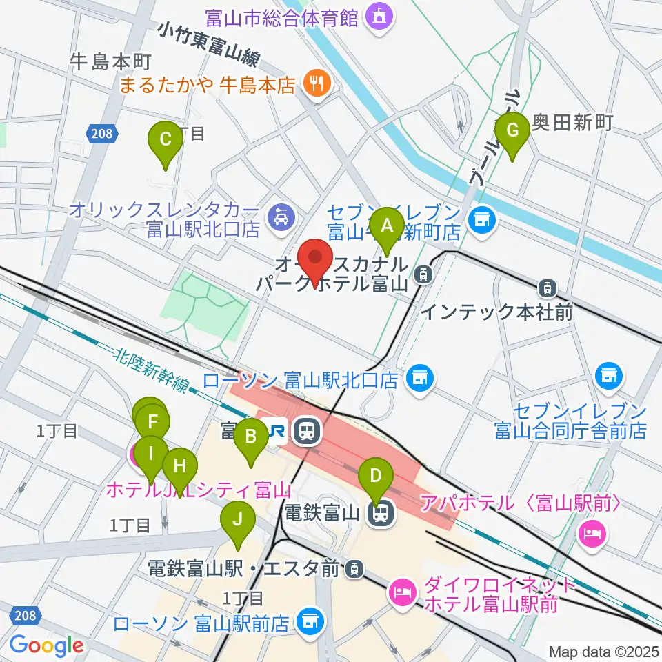 オーバード・ホール周辺のホテル一覧地図