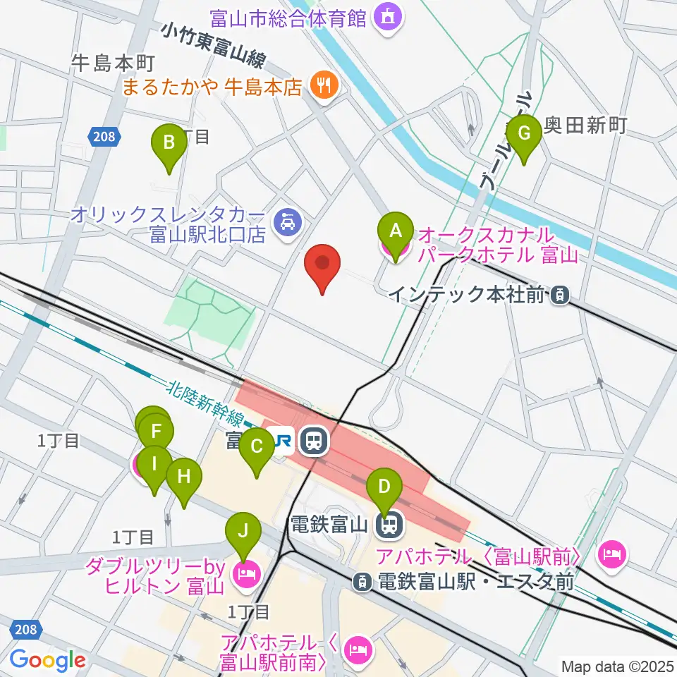 オーバード・ホール周辺のホテル一覧地図