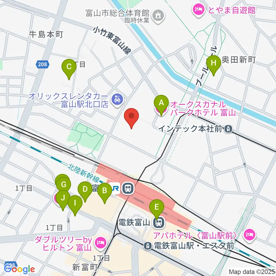 オーバード・ホール周辺のホテル一覧地図