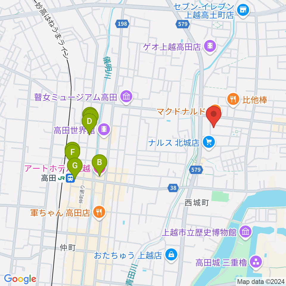 上越EARTH周辺のホテル一覧地図