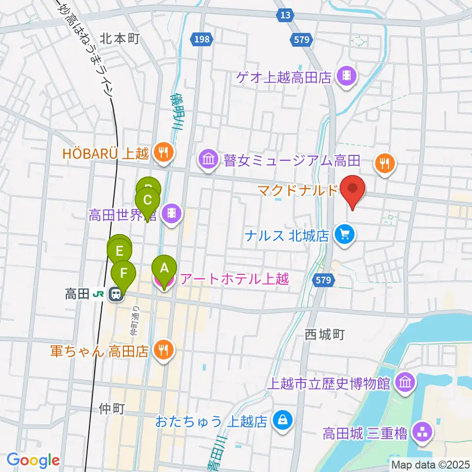 上越EARTH周辺のホテル一覧地図