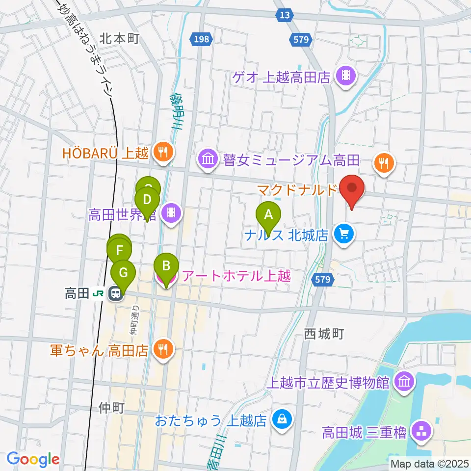 上越EARTH周辺のホテル一覧地図
