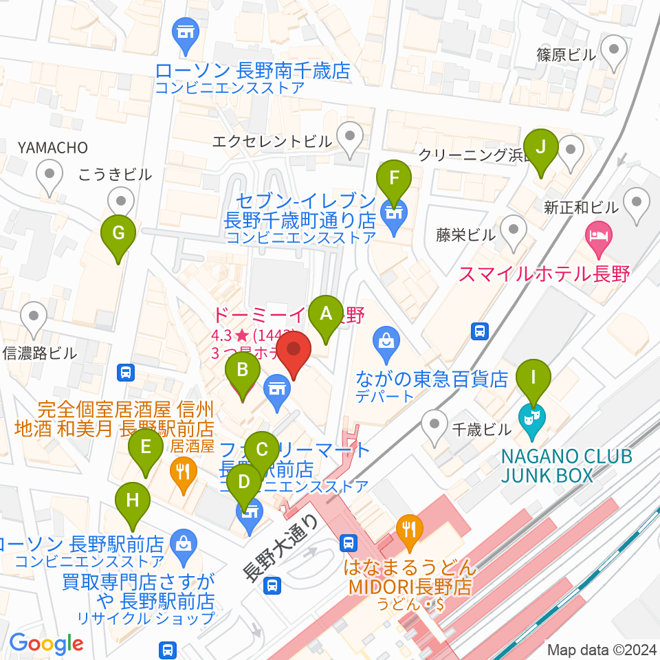 長野ライブハウスJ周辺のホテル一覧地図