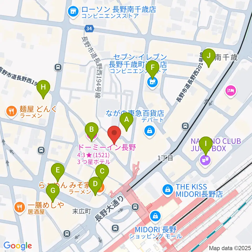 長野ライブハウスJ周辺のホテル一覧地図