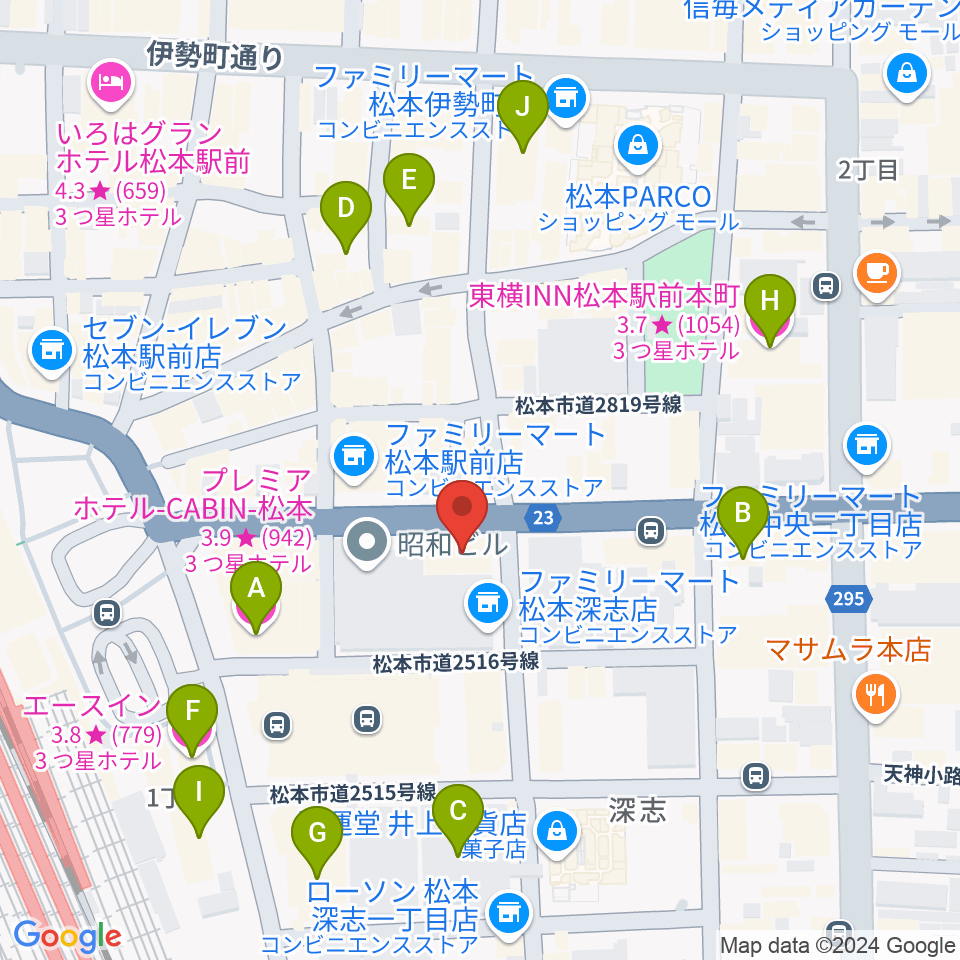 松本ALECX周辺のホテル一覧地図