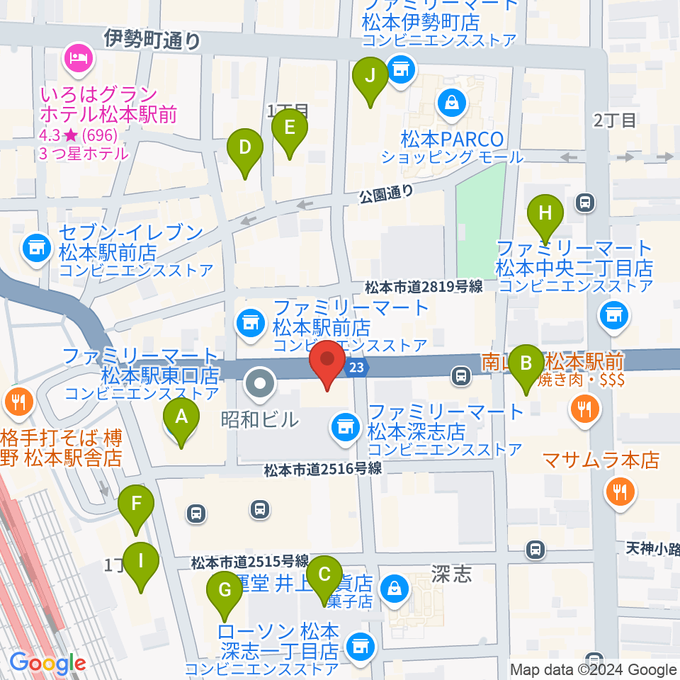 松本ALECX周辺のホテル一覧地図