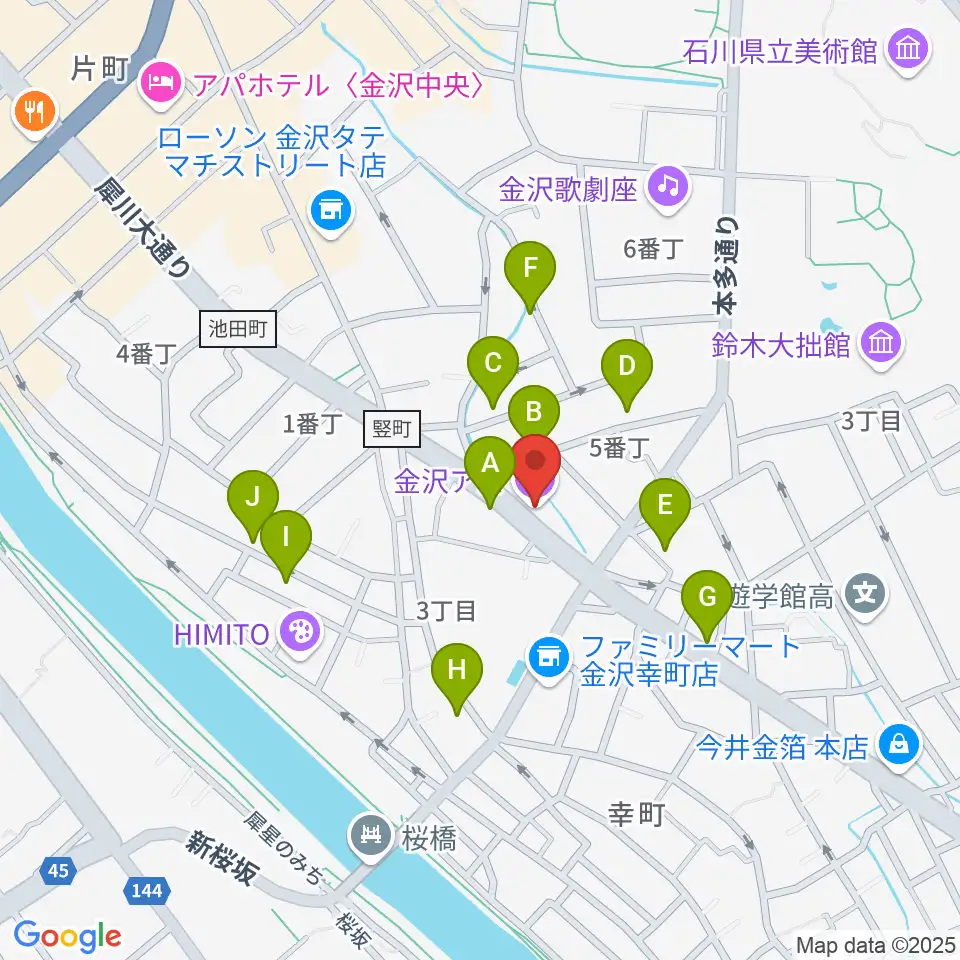 金沢AZ周辺のホテル一覧地図