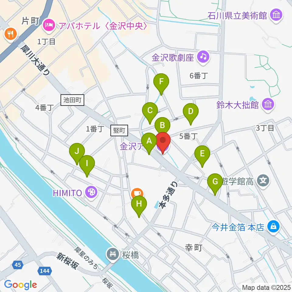 金沢AZ周辺のホテル一覧地図