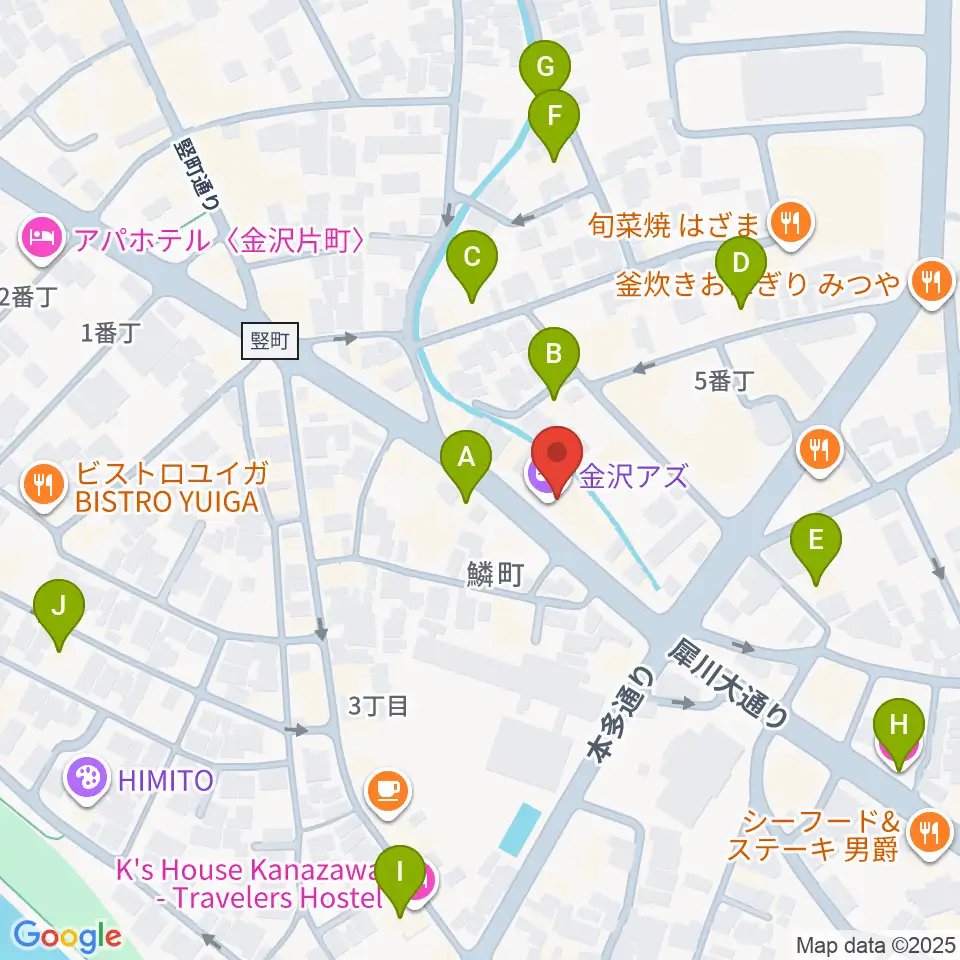 金沢AZ周辺のホテル一覧地図
