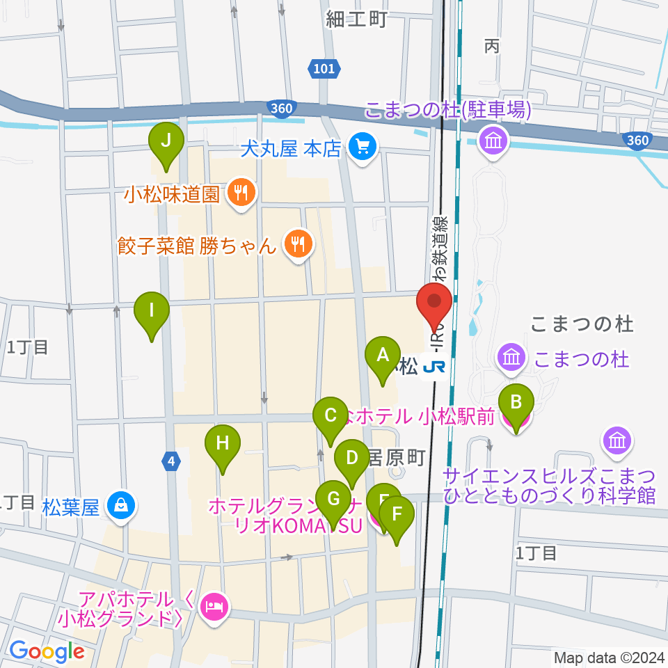 小松市民交流プラザ The MAT'S周辺のホテル一覧地図