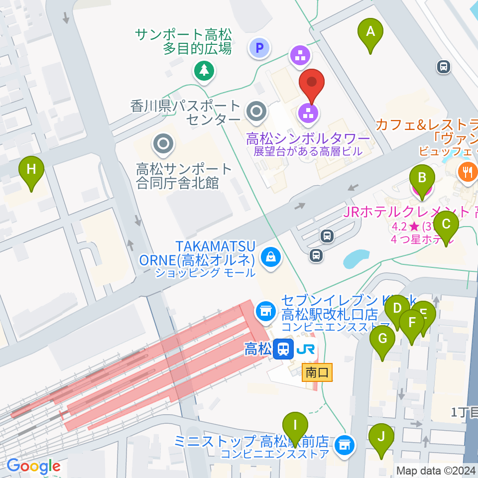 サンポートホール高松周辺のホテル一覧地図