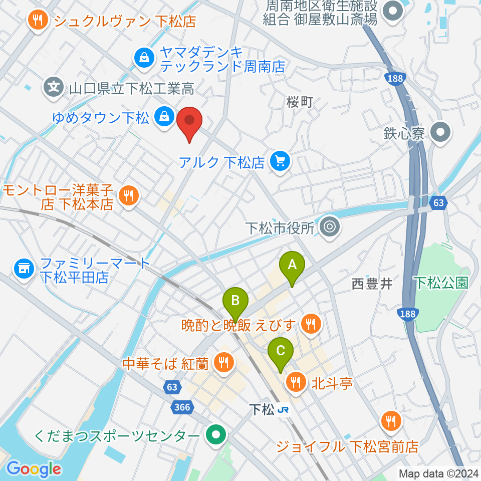 スターピアくだまつ 下松市文化会館周辺のホテル一覧地図