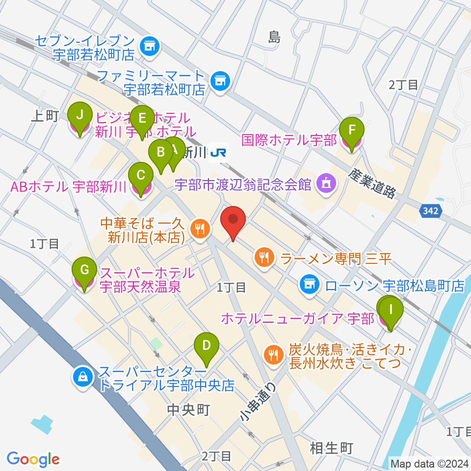 宇部ビッグヒップ周辺のホテル一覧地図