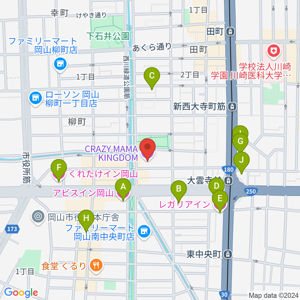 岡山クレイジーママキングダム周辺のホテル一覧地図